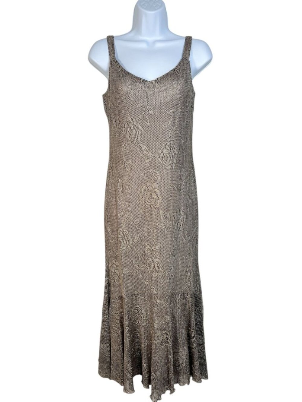 Vintage Spencer Alexis Metallic Floral Knit Midi Dress Mermaid Silver Petite Sma